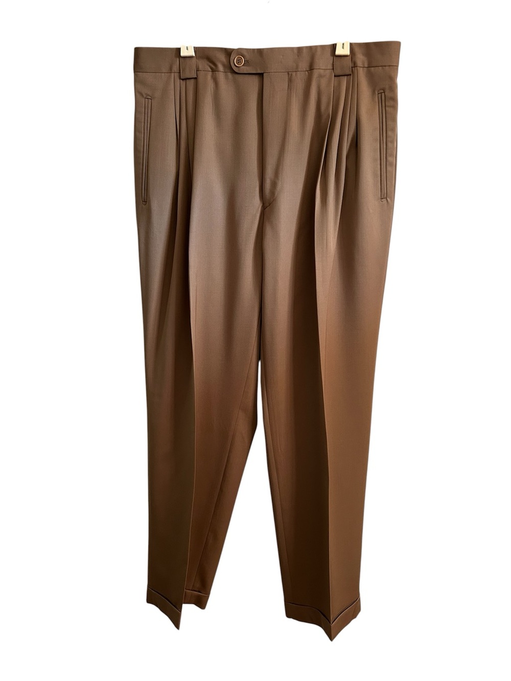 Men’s Vintage Maestrelli by Nogara Brown Wool Pleated Trousers From Italy 34/32